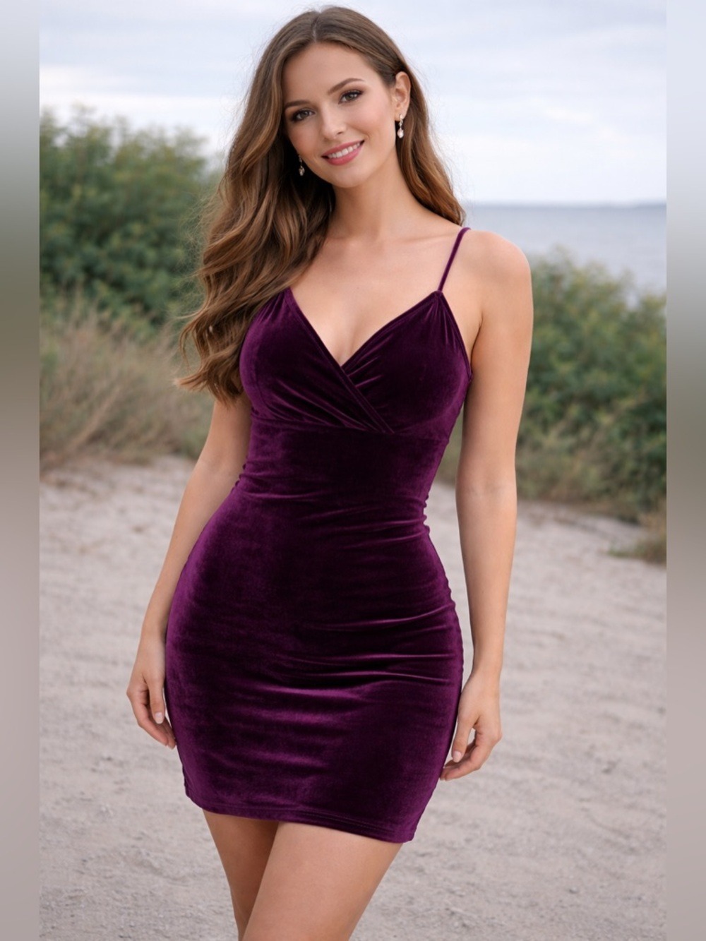 Formal velvet  slip dress spaghetti straps purple velvet